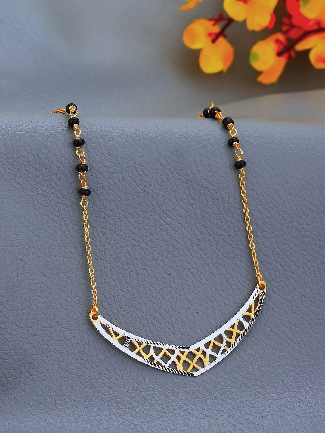 Carlton London 925 Sterling Silver 18kt Gold Plated and Glass Bead Mangalsutra
