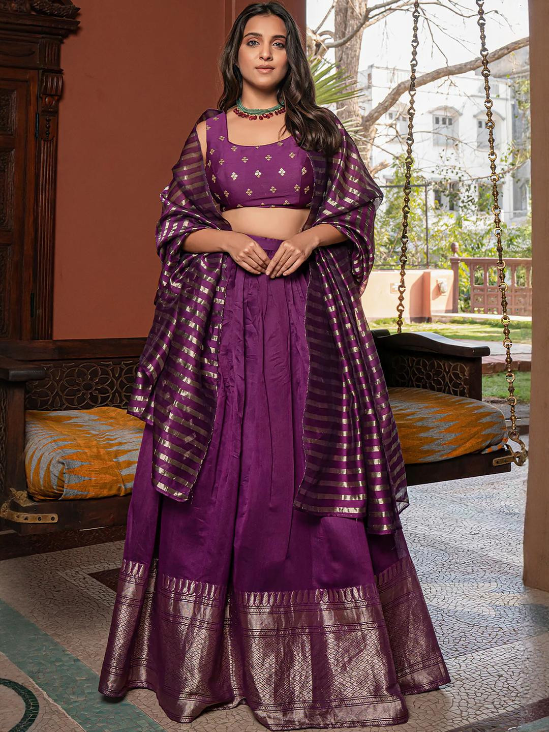 Kedar Fab Women Woven Design Semi-Stitched Lehenga Choli