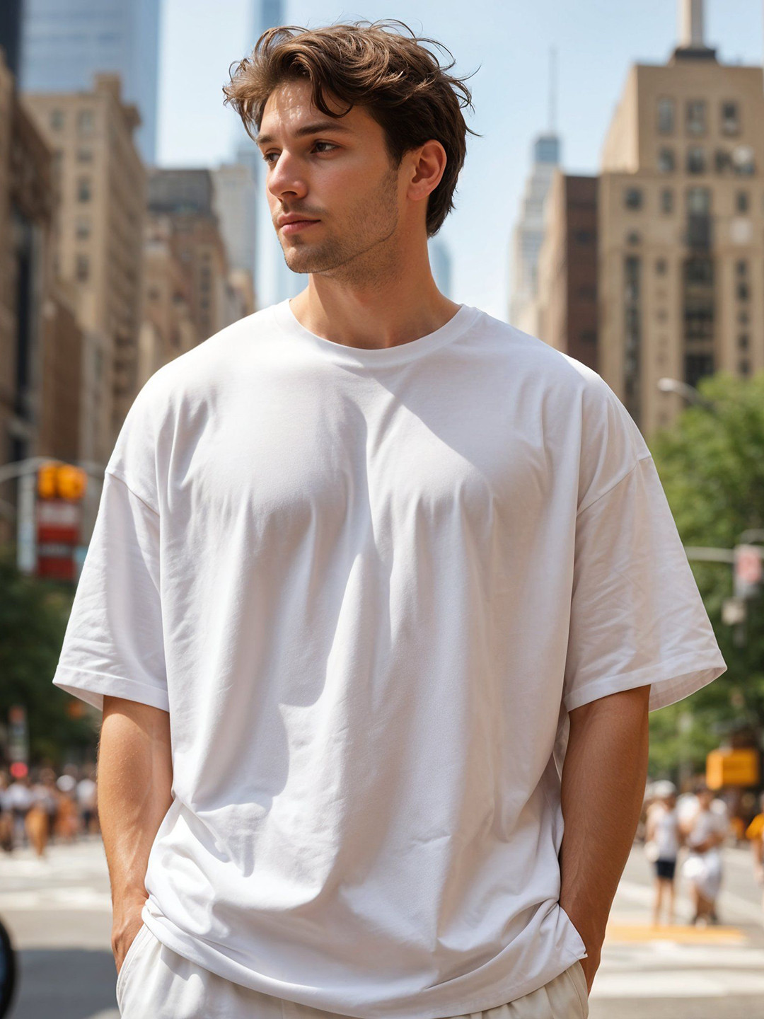 SMARTEES Men Solid Round Neck Cotton Oversized T-shirt