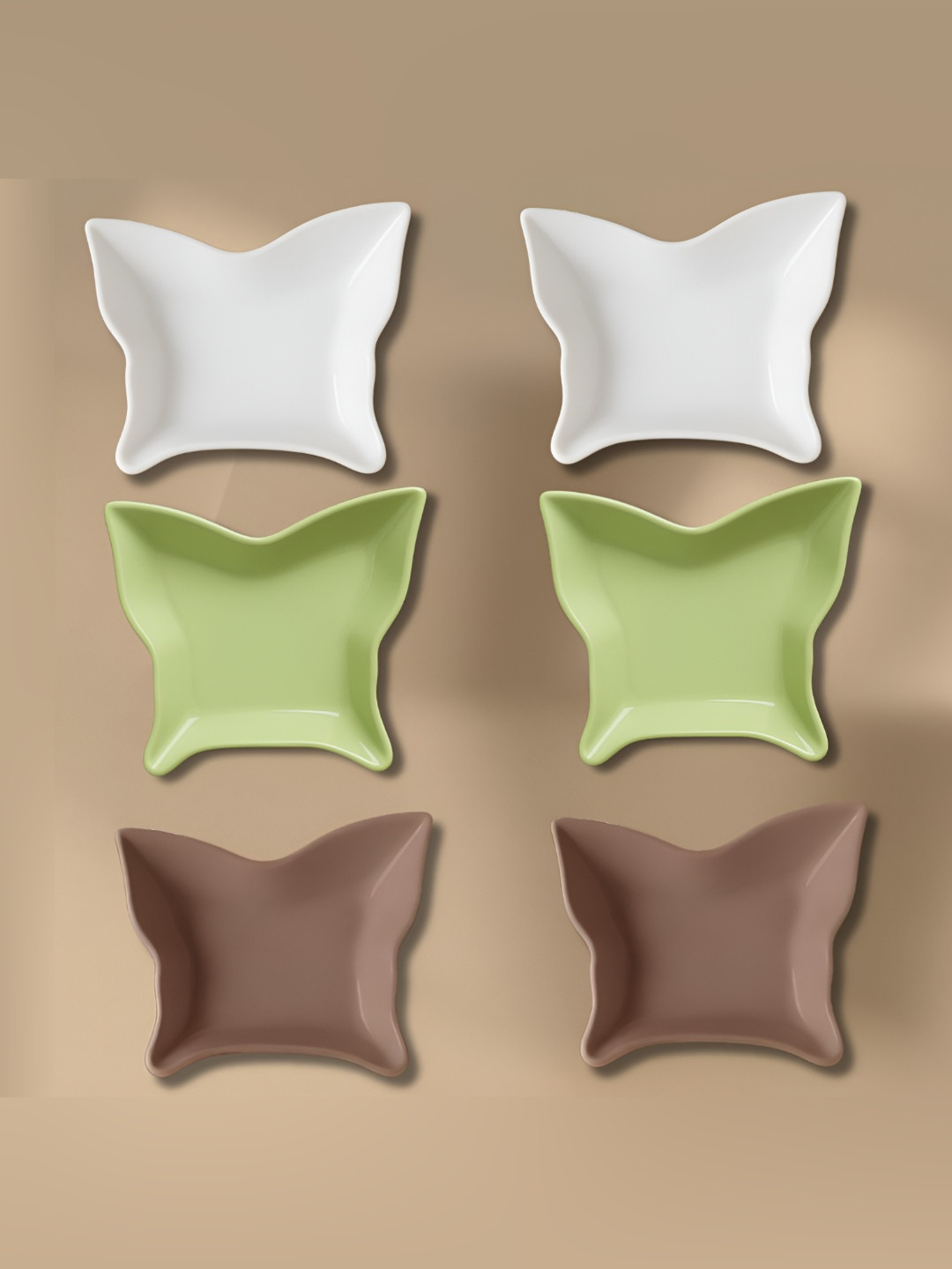 Baskety Green & White 6 Pieces Butterfly Shape Serving Small Plates