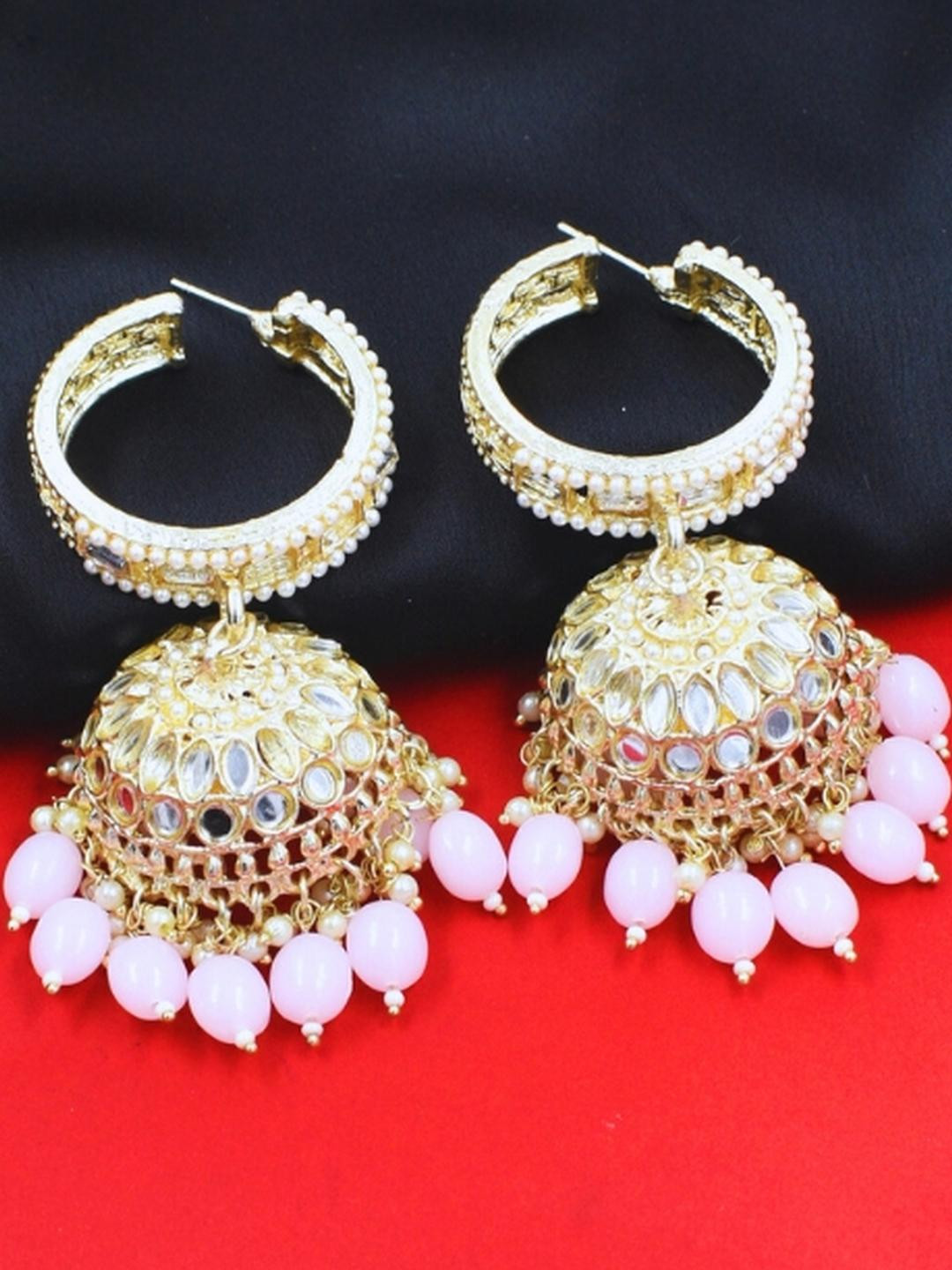 J & C Fashion Arena Kundan Hoop Jhumki Embellished with Beads and Pearls Earrings