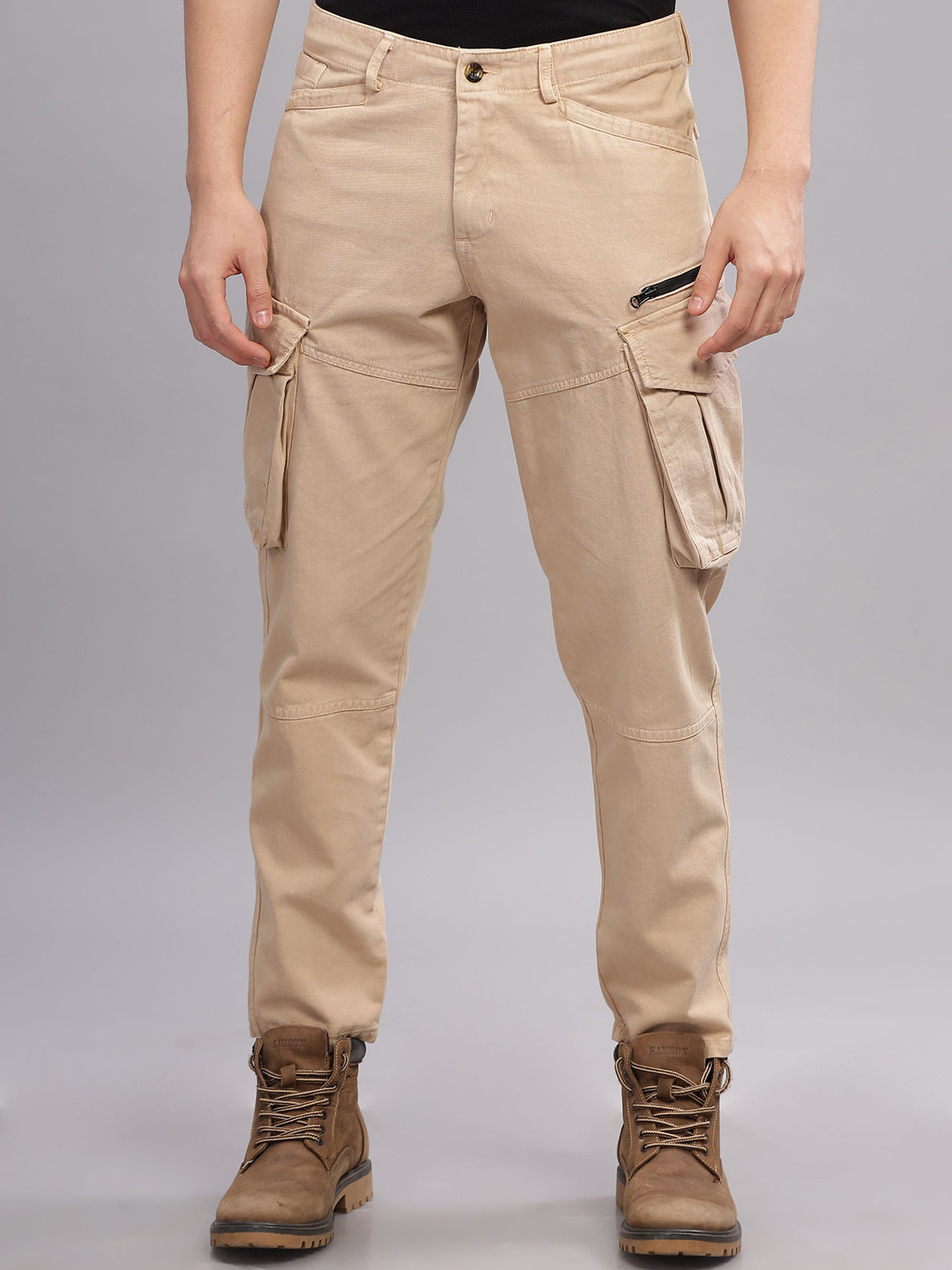 THREE DAYS Men Relaxed Regular Fit Mid-Rise Flat-Front Easy Wash Cargo Styles Trousers