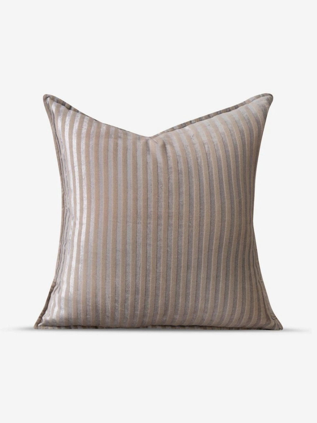 Amaara Home Grey & Beige Striped Velvet Square Cushion Cover