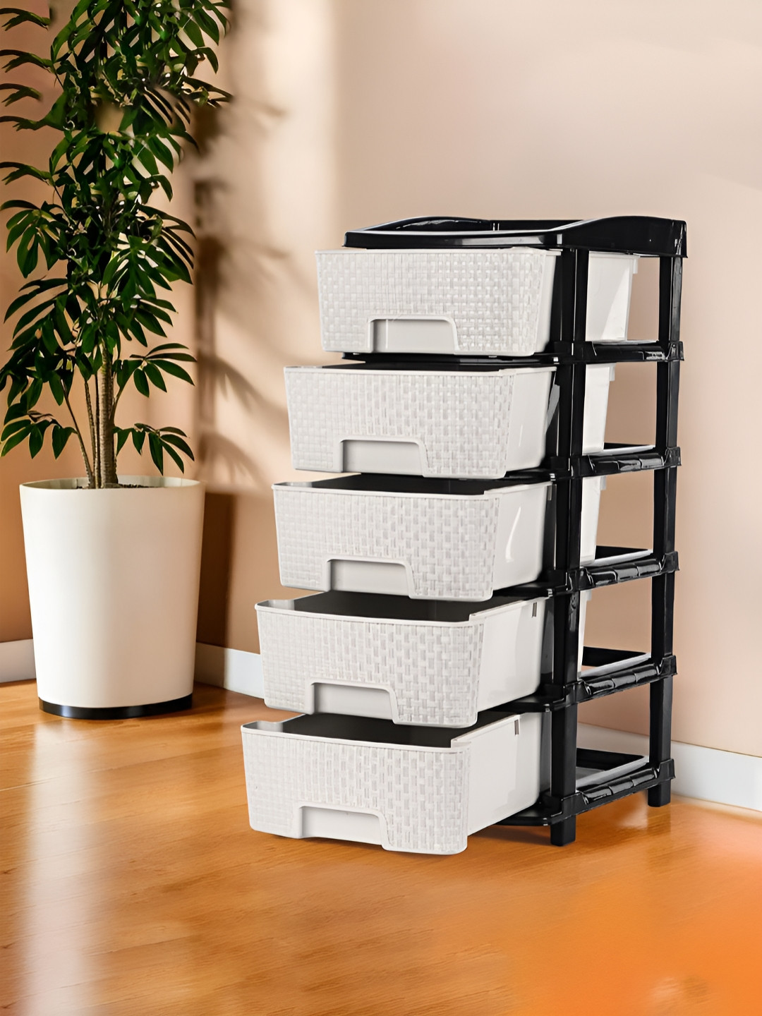 RUBOXA Black Plastic 5-Layer Multi-Purpose Modular Kitchen Rack & Kids Room Toy Organizer