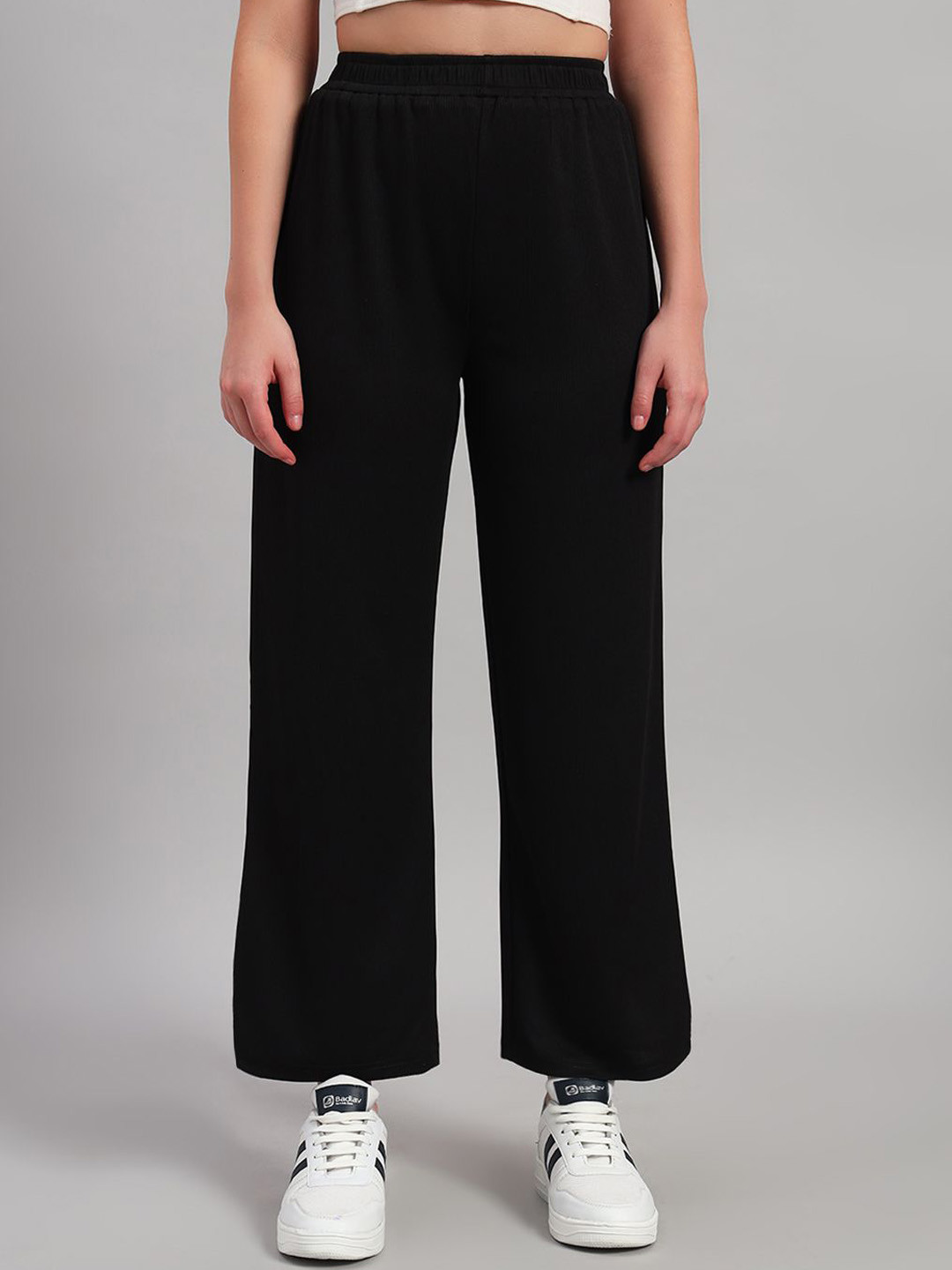 NATURE CRAFT Women Comfort Straight Fit High-Rise Cotton Trousers