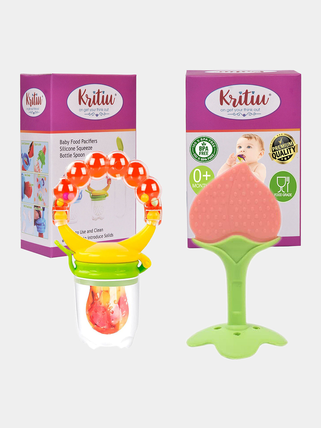 Kritiu Set Of 2 Textured Fruit Feeder & Stand Teether
