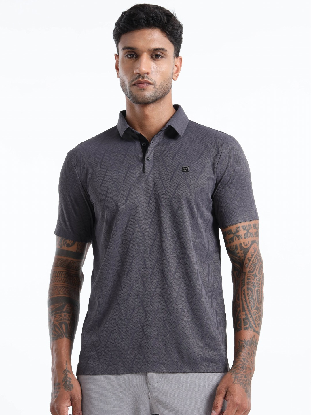 Mystery Of Fashion Men Self Design Polo Collar T-shirt