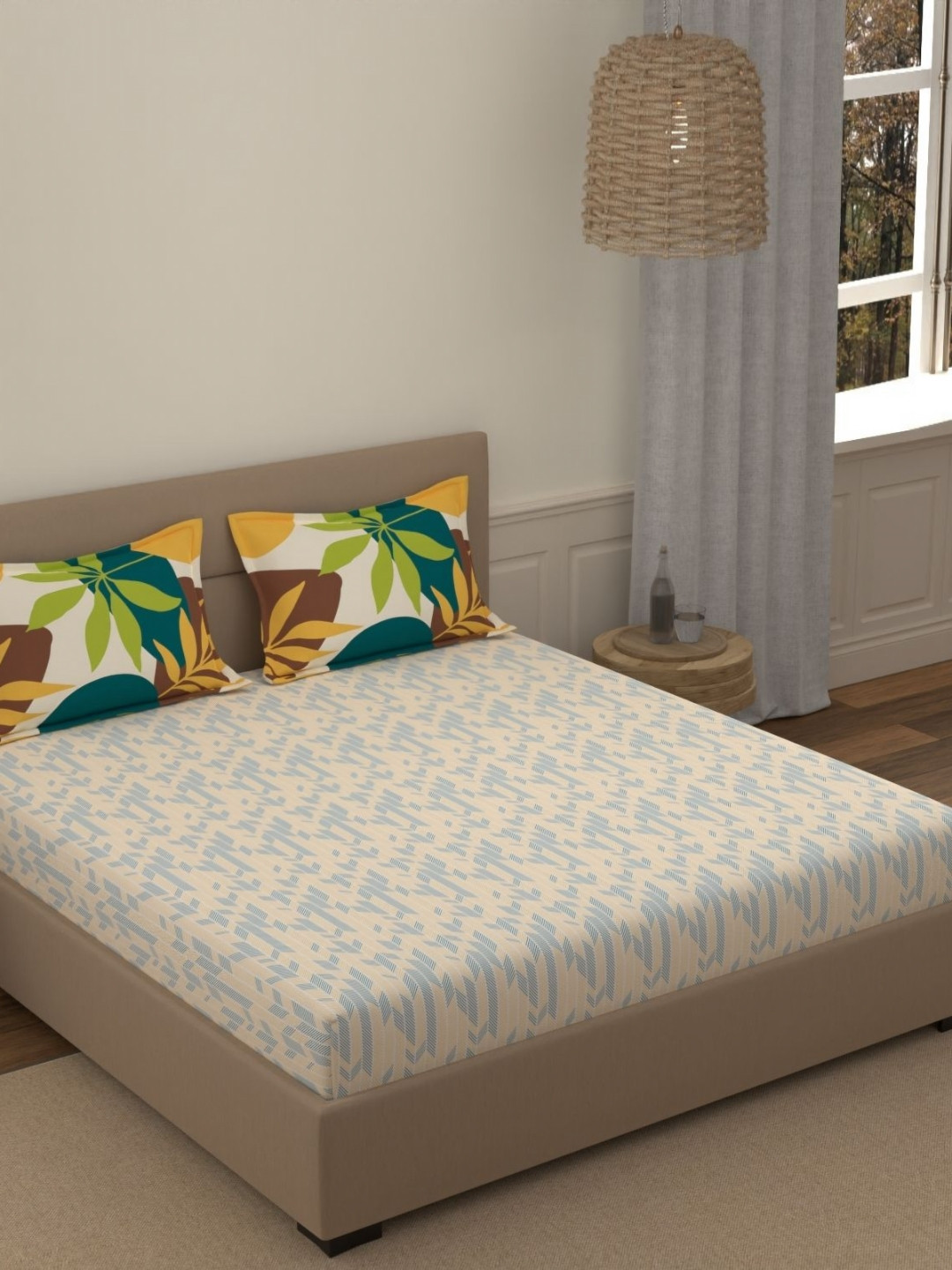 Portico Fusion 144 TC Cotton Mustard Double Size Bedsheet With 2 Pillow Covers