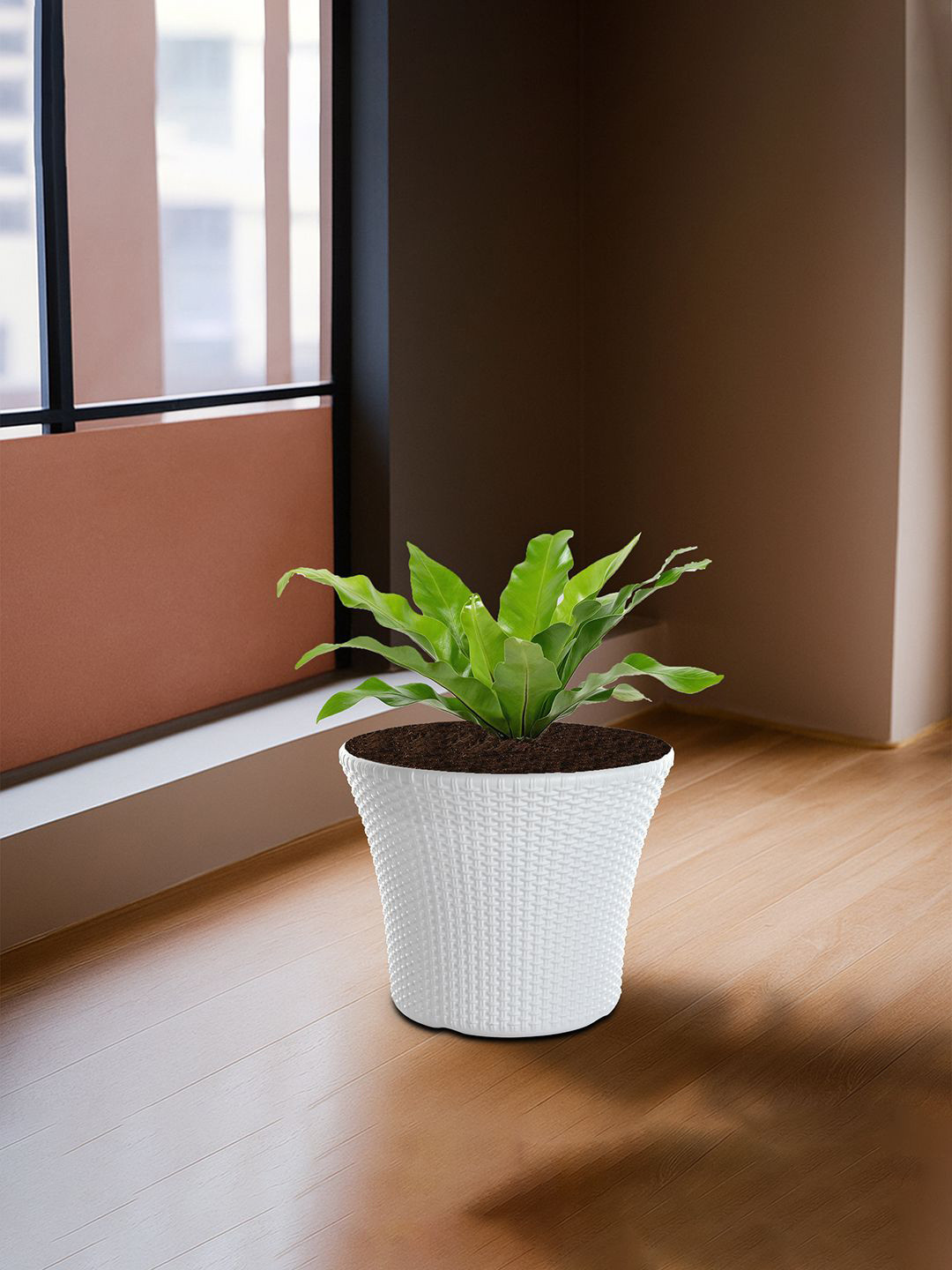 Kuber Industries White Polyfiber 12 Inch Flower Pot Planter Balcony