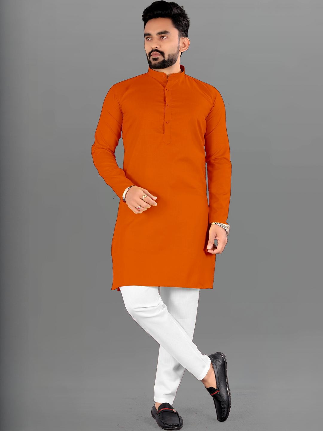 Attigo Orange Cotton Blend Kurta Sets