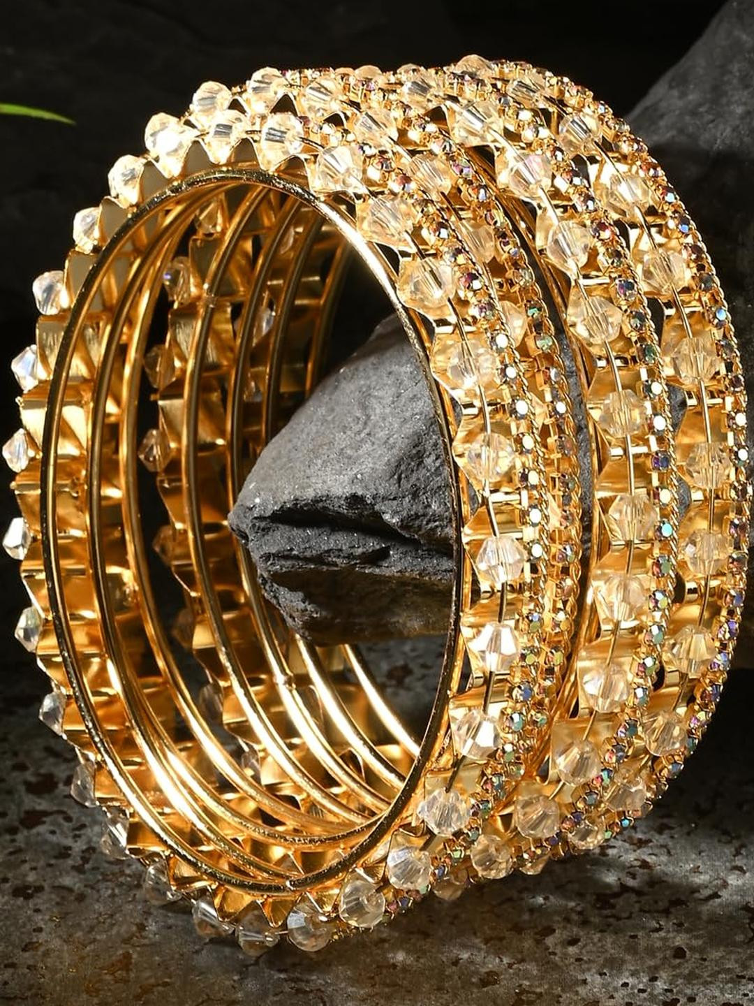 1ST TIME Women 4 Piece Beads Studded Brass Bangles