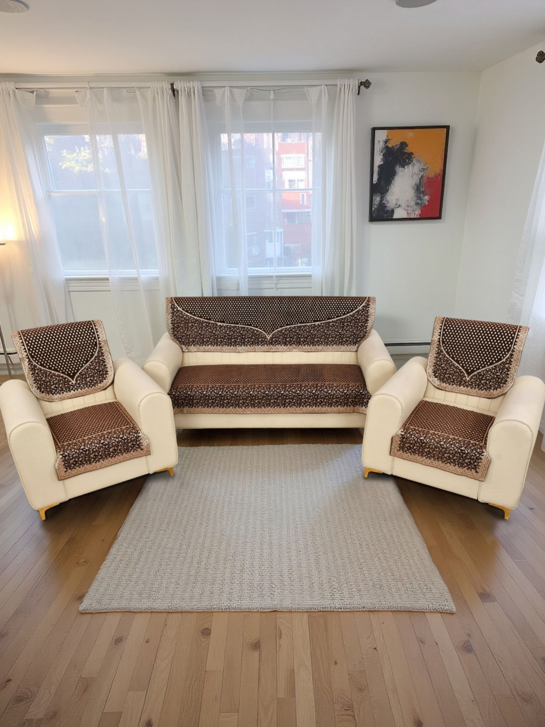 MORADO Coffee Brown & Cream-Coloured Printed Other Sofa Cover