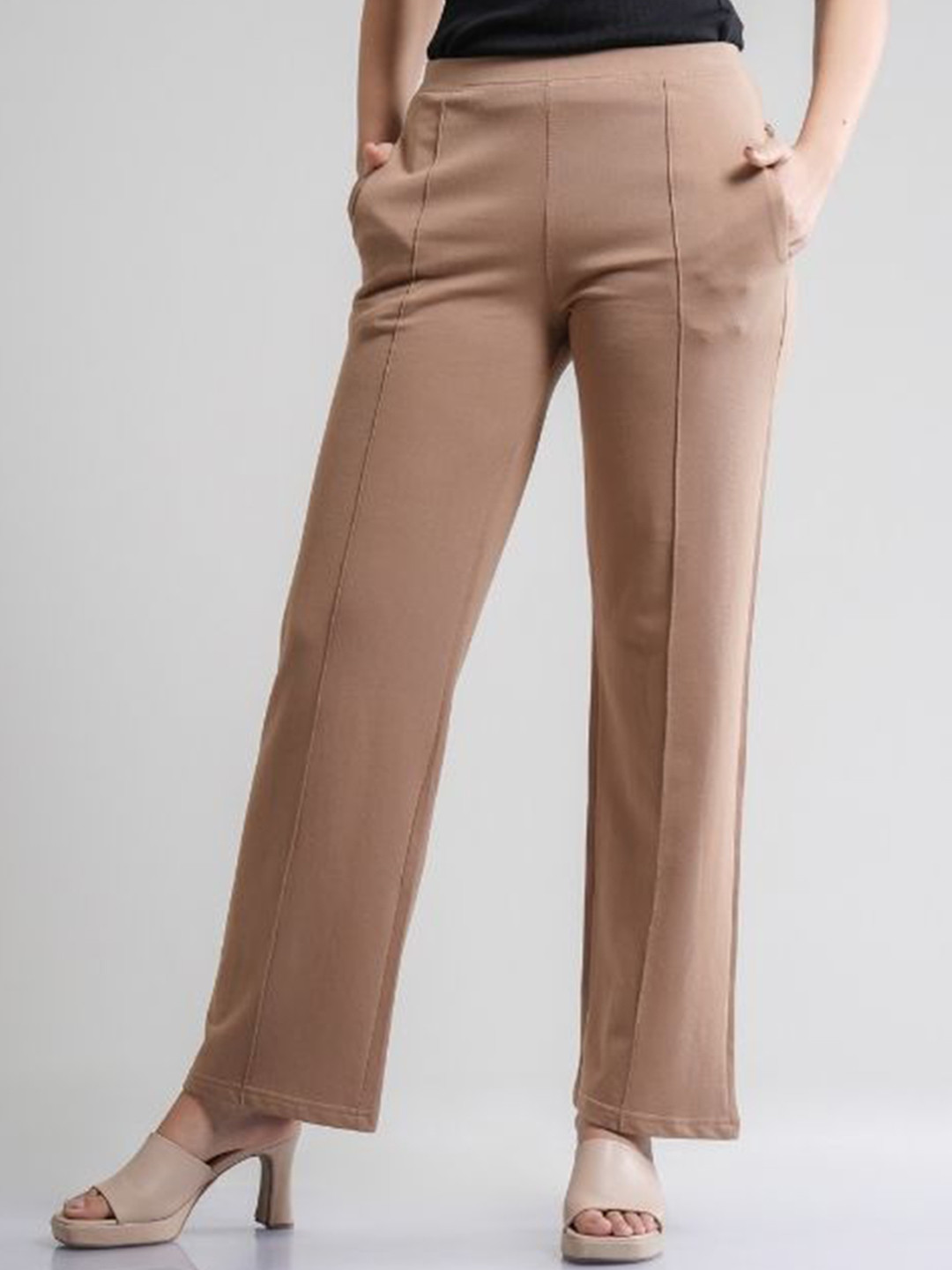 FLURR Women Tailored Flared Cotton Pleated Pintuck Trousers