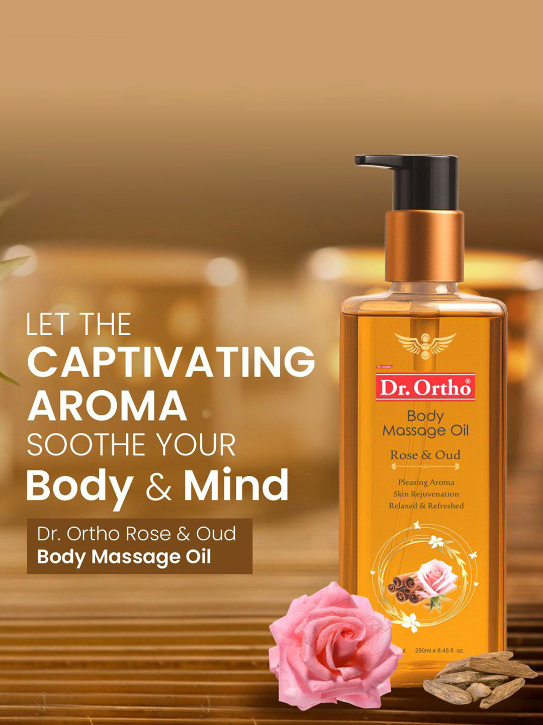 DR.ORTHO Rose & Oud Body Massage Oil with Sweet Almond & Black Sesame - 250 ml