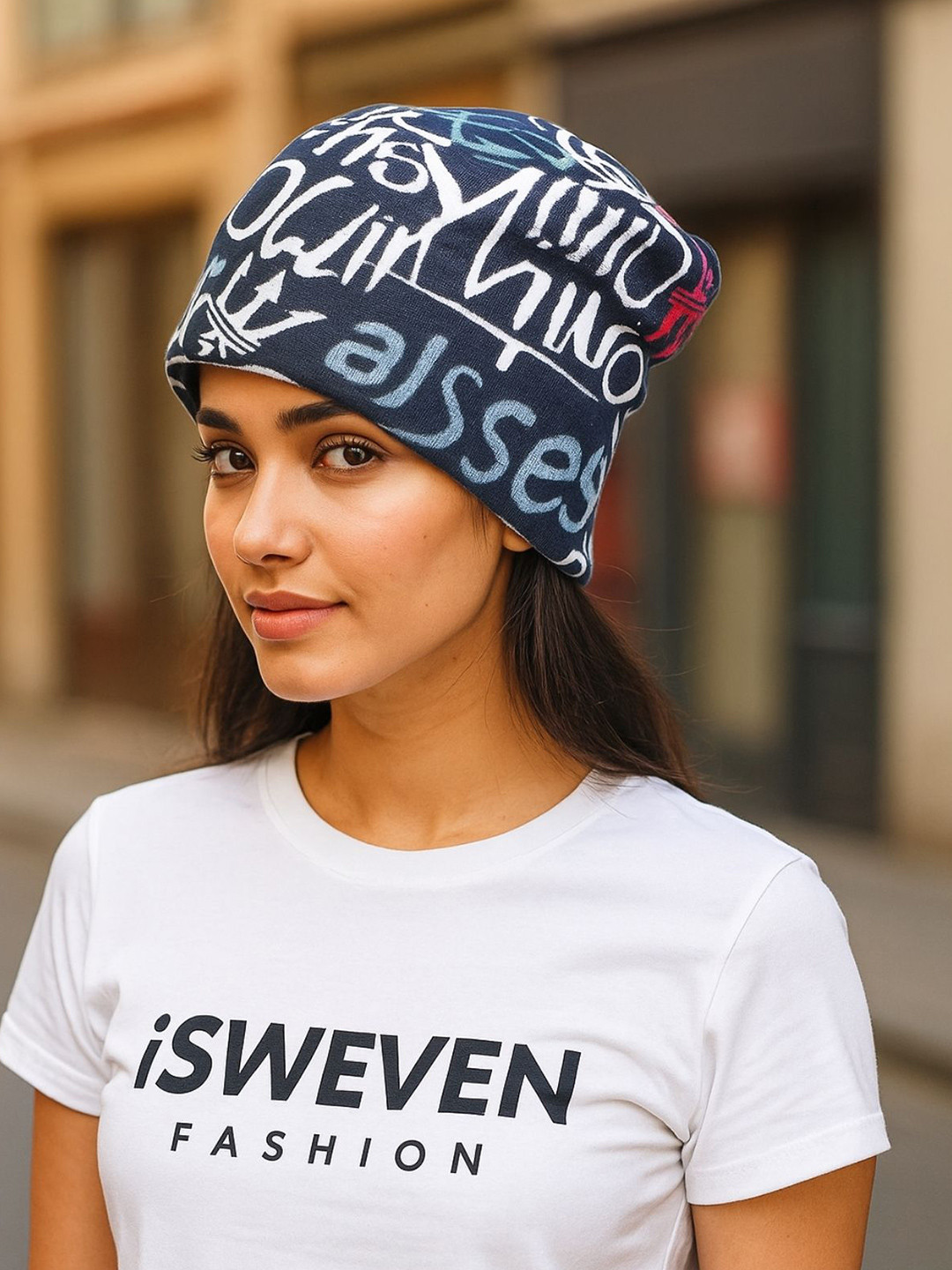iSWEVEN Unisex Printed Soft Slouchy Skull Stylish Cotton Beanie Cap for Summer Winter