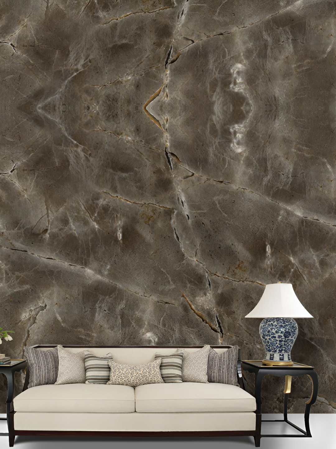 Jaamso Royals Brown & White Marble-Designed Waterproof Anti-Oil Self Adhesive Wallpaper