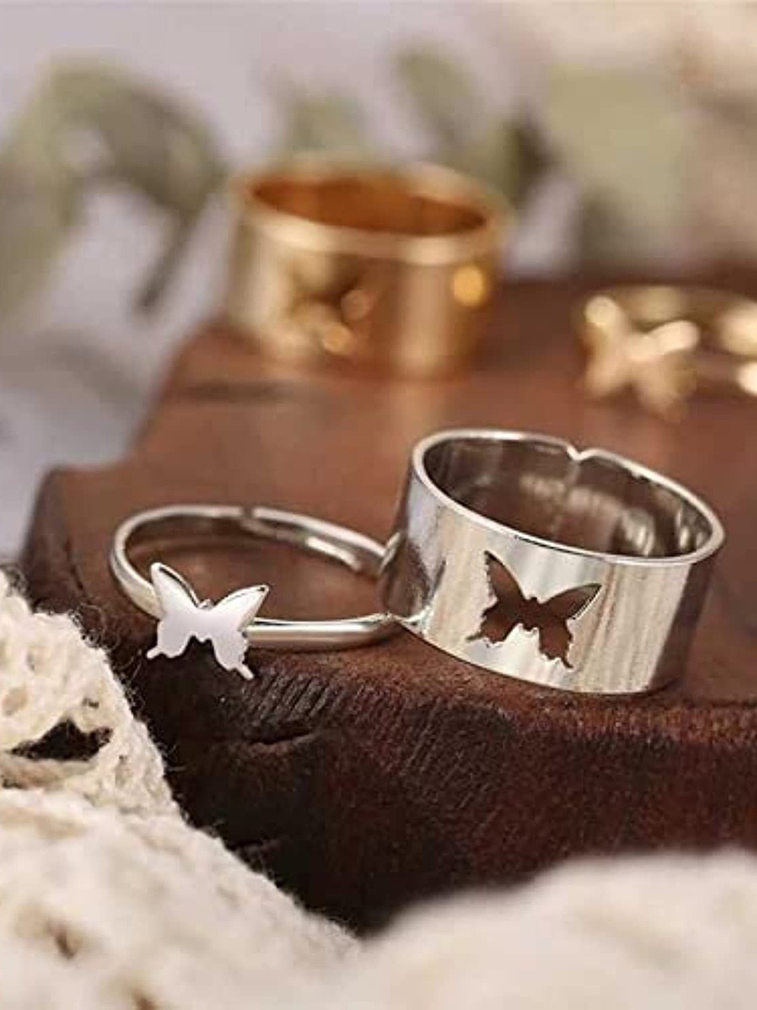 Ringzinnie Set of 2 Silver Toned Butterfly Rings