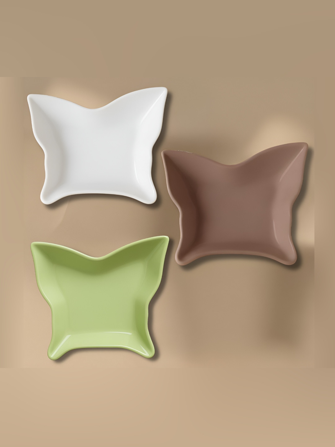 Baskety White & Green 3 Pieces Butterfly Shape Serving Small Plates