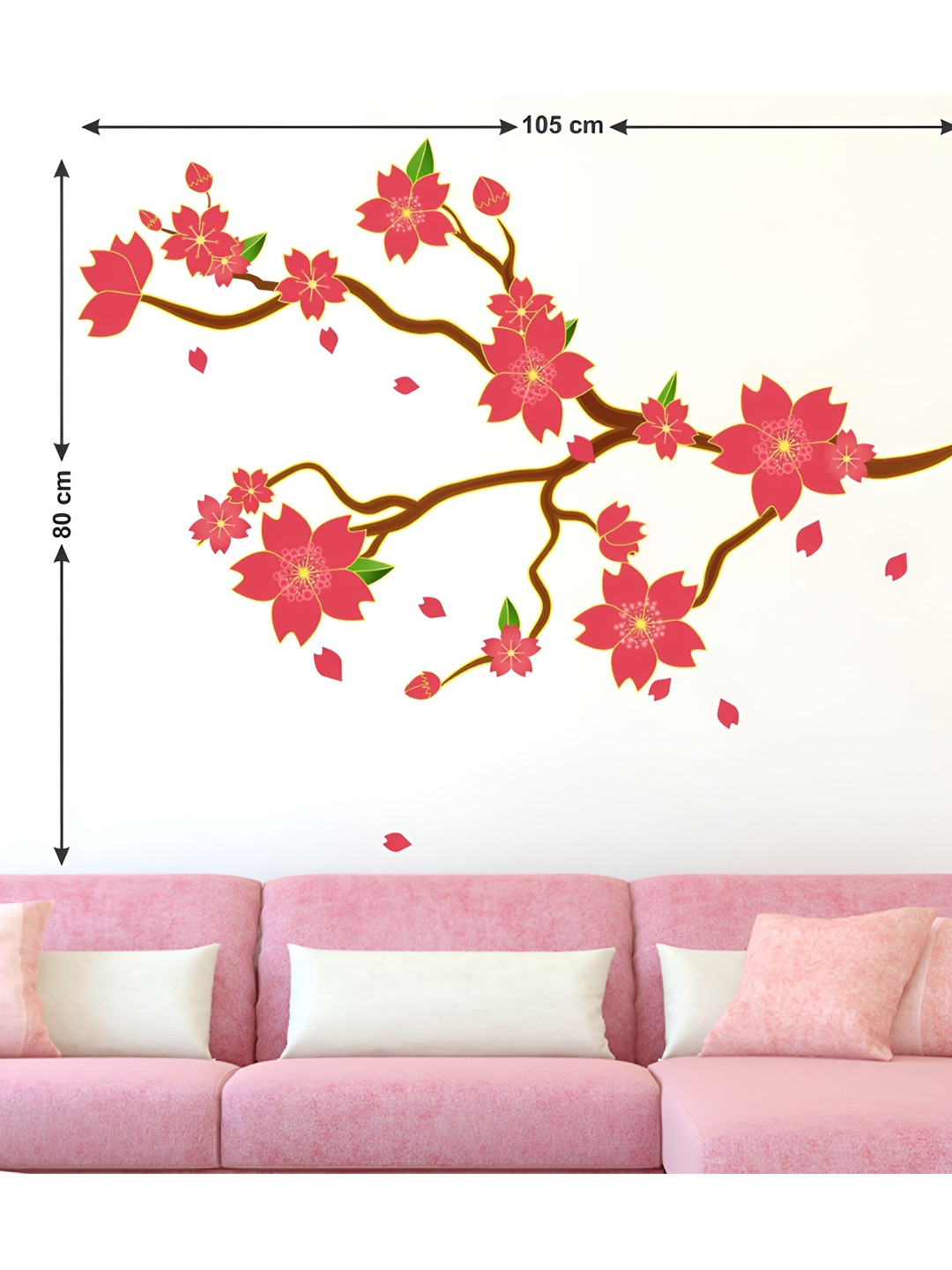 LANSTICK Pink & Green Splash-Proof Eco-Friendly Tree Branches With Flowers Wallpaper