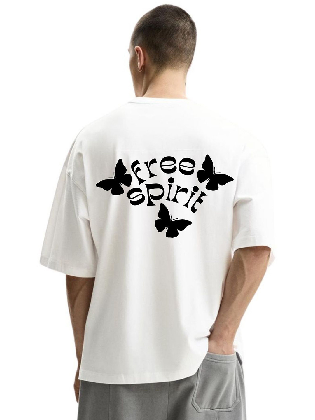 Fashnobic Free Spirit Typography Printed Round Neck Oversized Cotton T-shirt