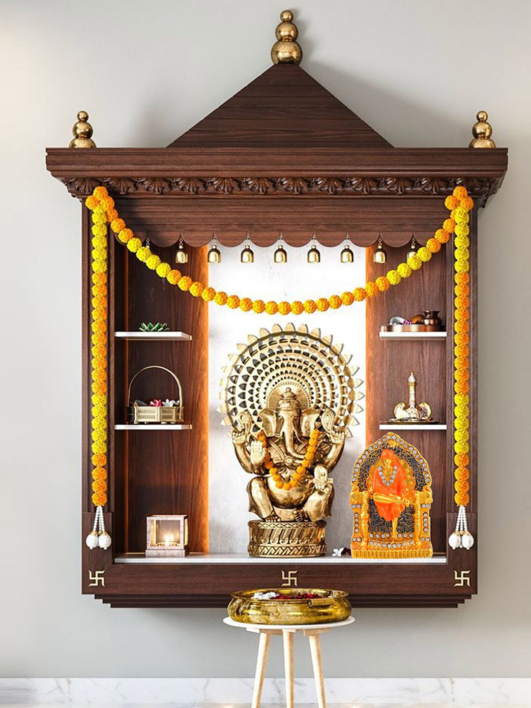 Missmister Gold-Toned & Orange Religious Sai Baba Idol Showpiece