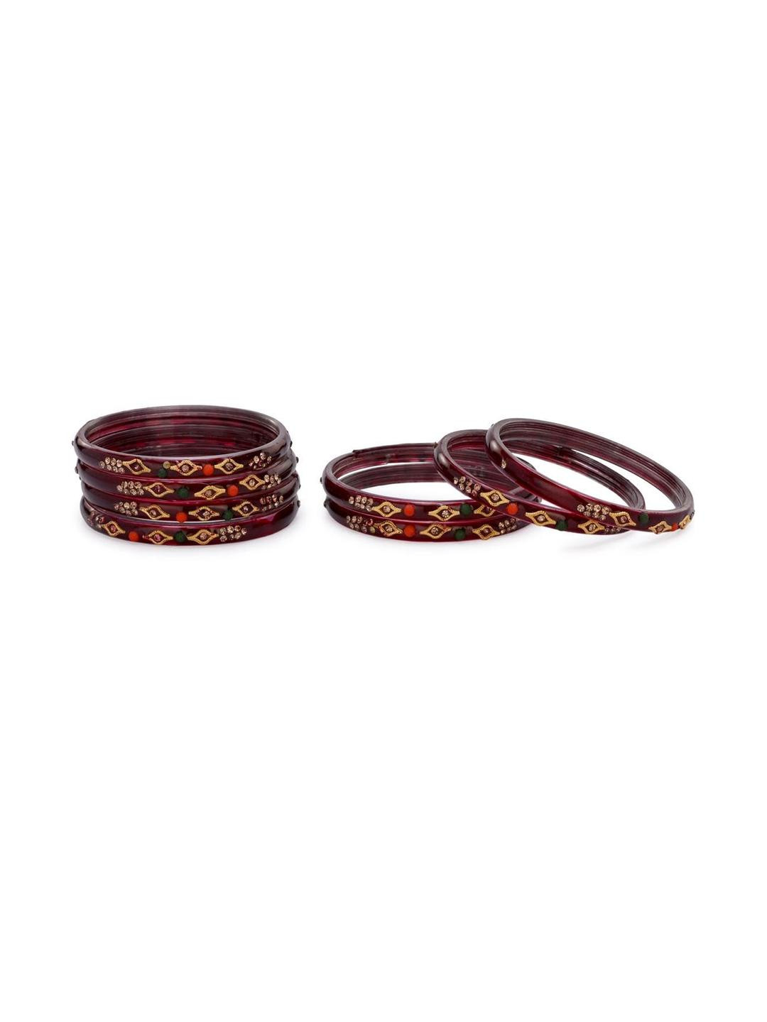 1ST TIME Pack of 8 Artificial Stone Studded Alloy Bangle