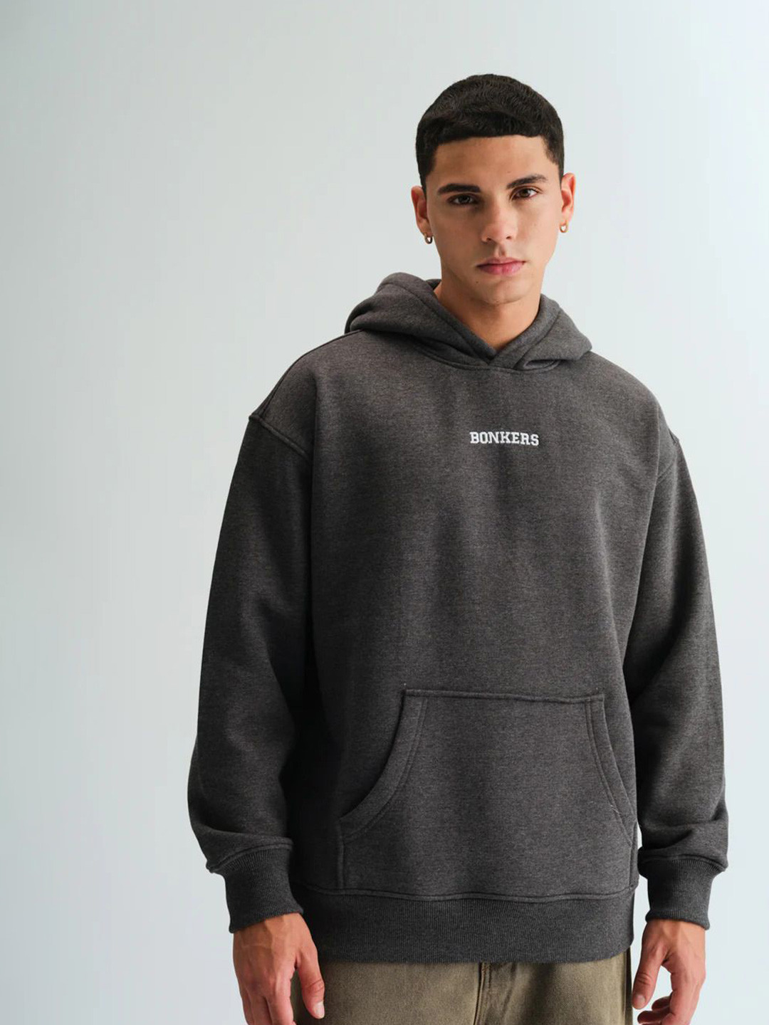 Bonkers Corner Men Signature Dark Grey Melange Hoodie Sweatshirts