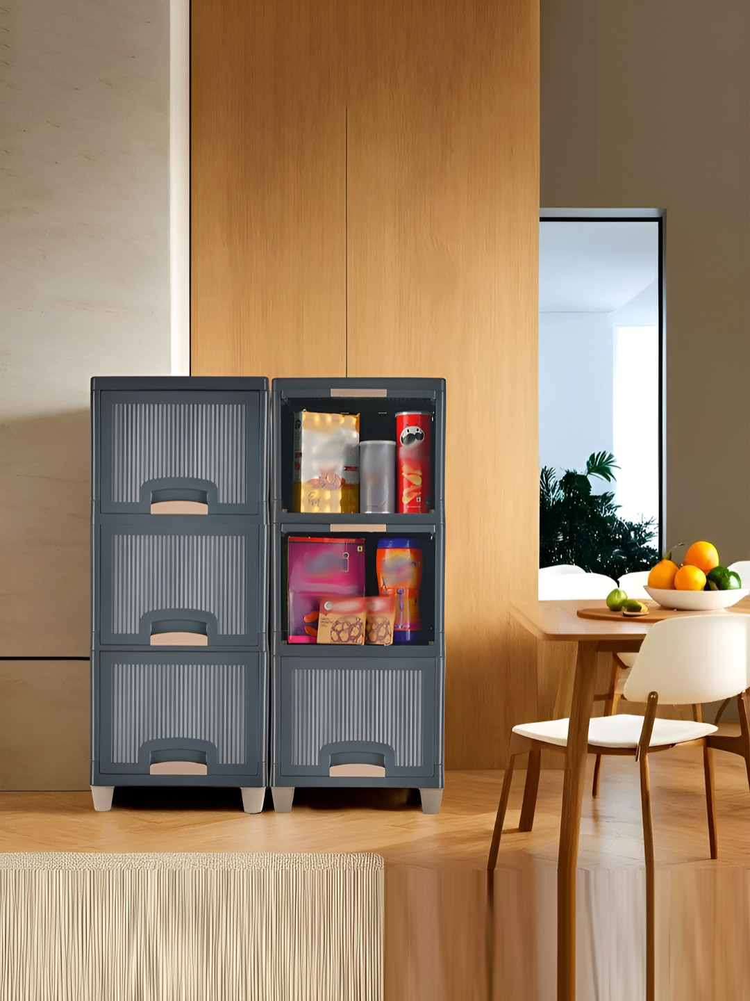 RUBOXA Set of 6 Grey Cabinet Drawer Organizer 3+3 Multi-Layer Folding Storage Rack