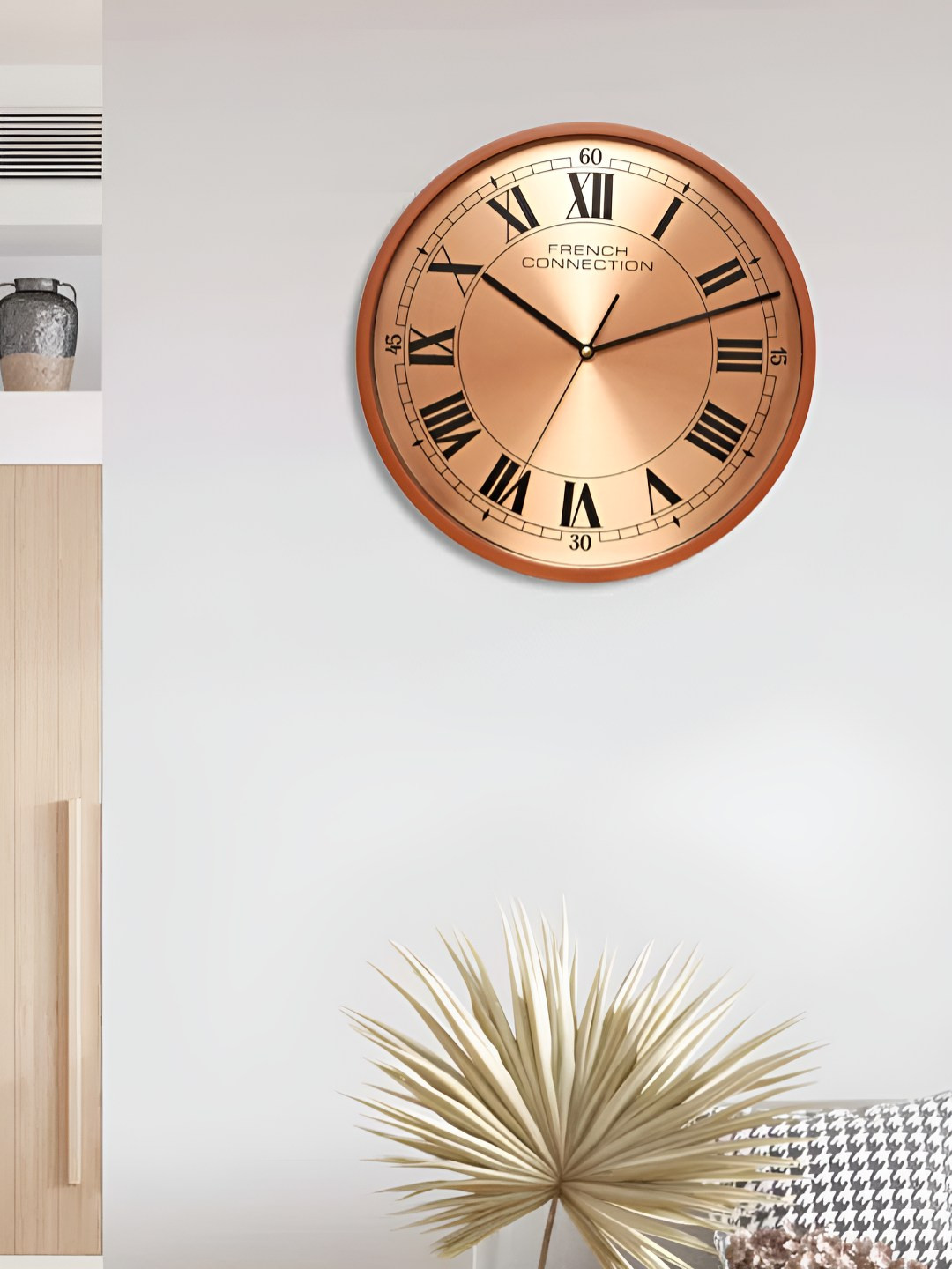 French Connection Beige & Rose-Gold Printed Contemporary Wall Clock