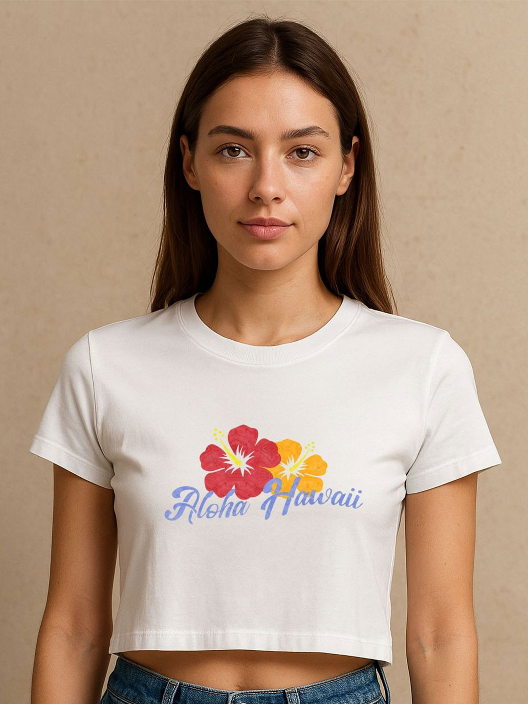 Art By Ritik Aloha Hawaii Graphic Printed Cotton Crop Tshirt