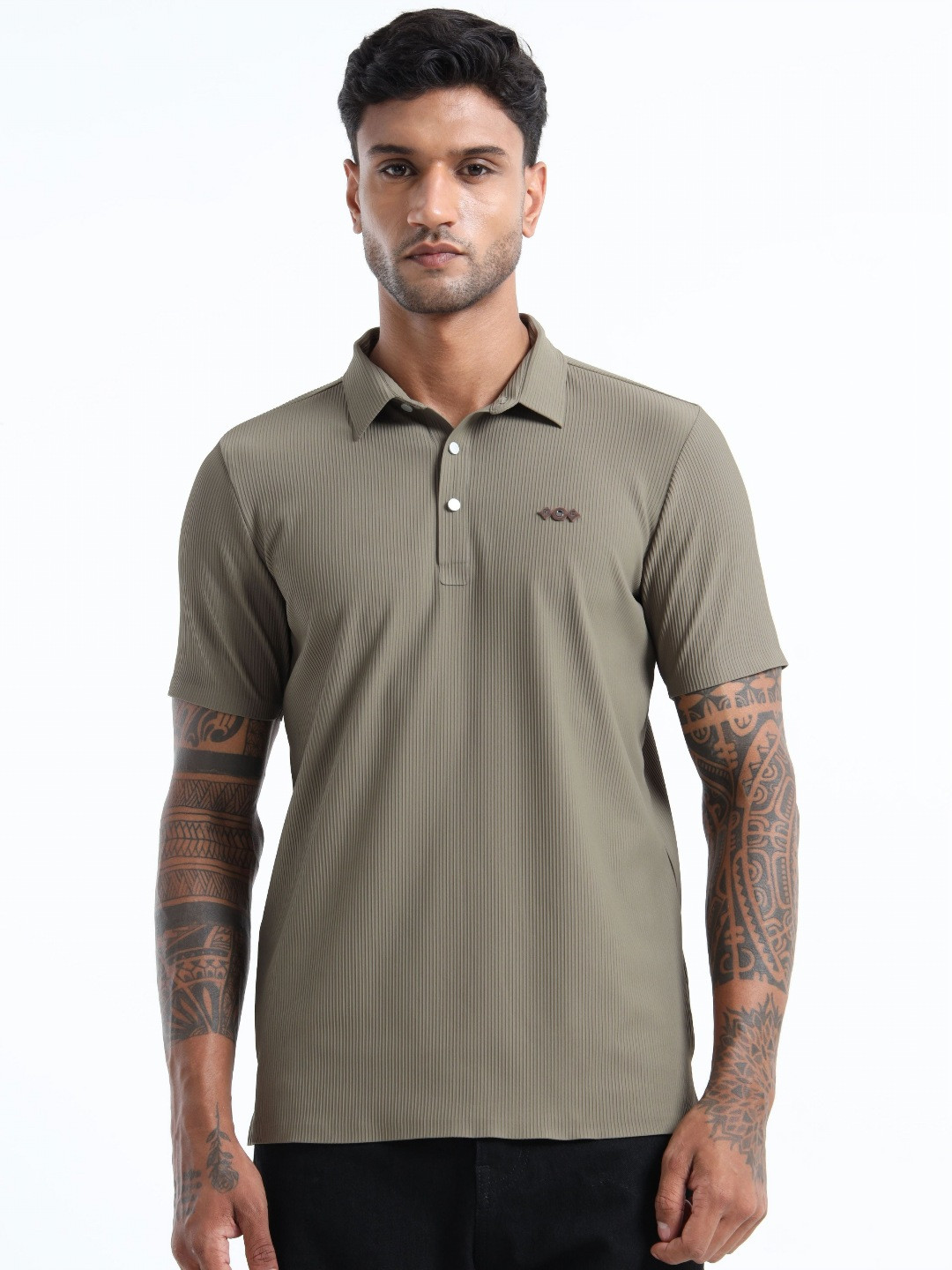 Mystery Of Fashion Men Self Design Polo Collar T-shirt