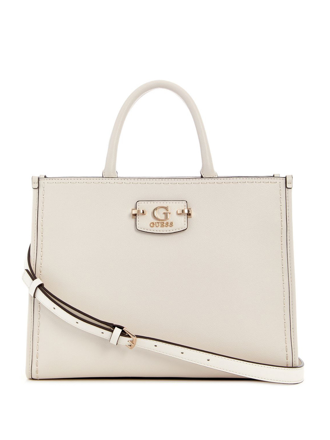 GUESS Women Nastra Solid Structured Embellished Handheld Bag