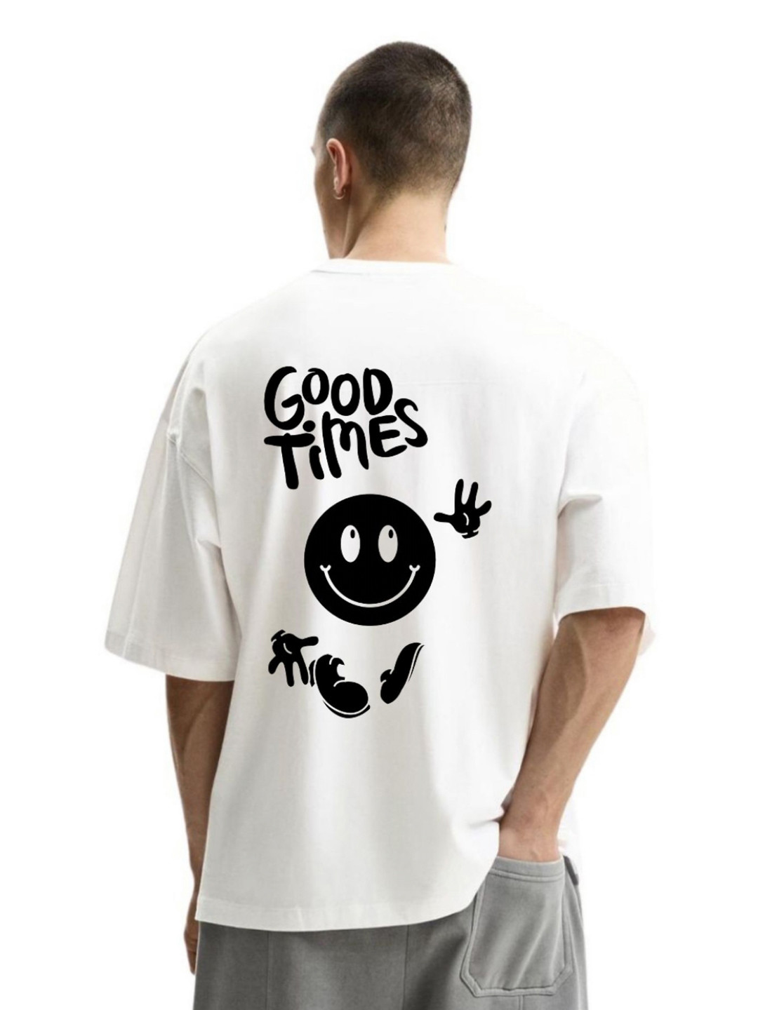 Fashnobic Good Times Typography Printed Round Neck Oversized Cotton T-shirt