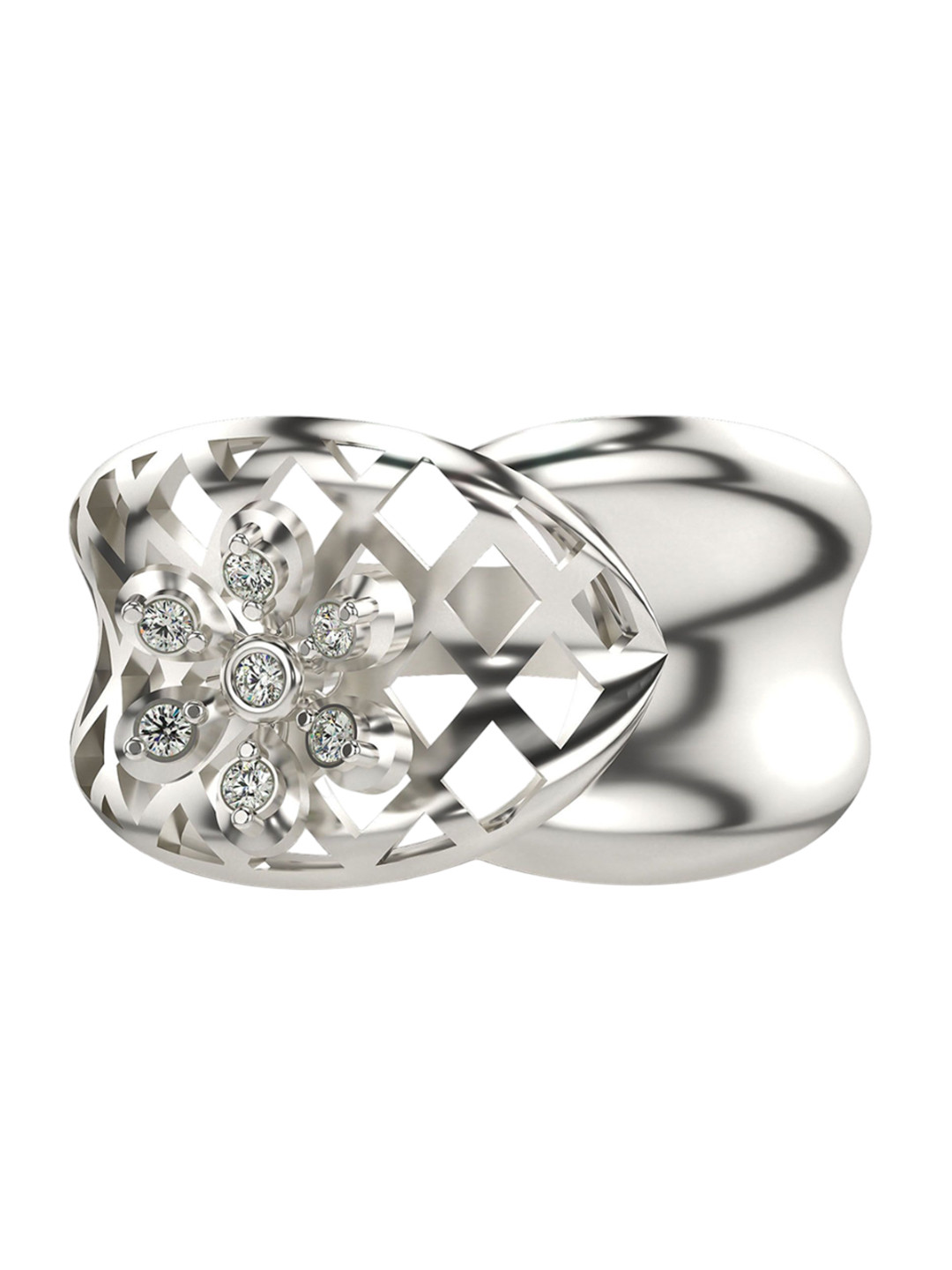 VALANOVA White Gold Plated Sterling Silver Certified 0.06 Ct Lab Grown Diamond Ring