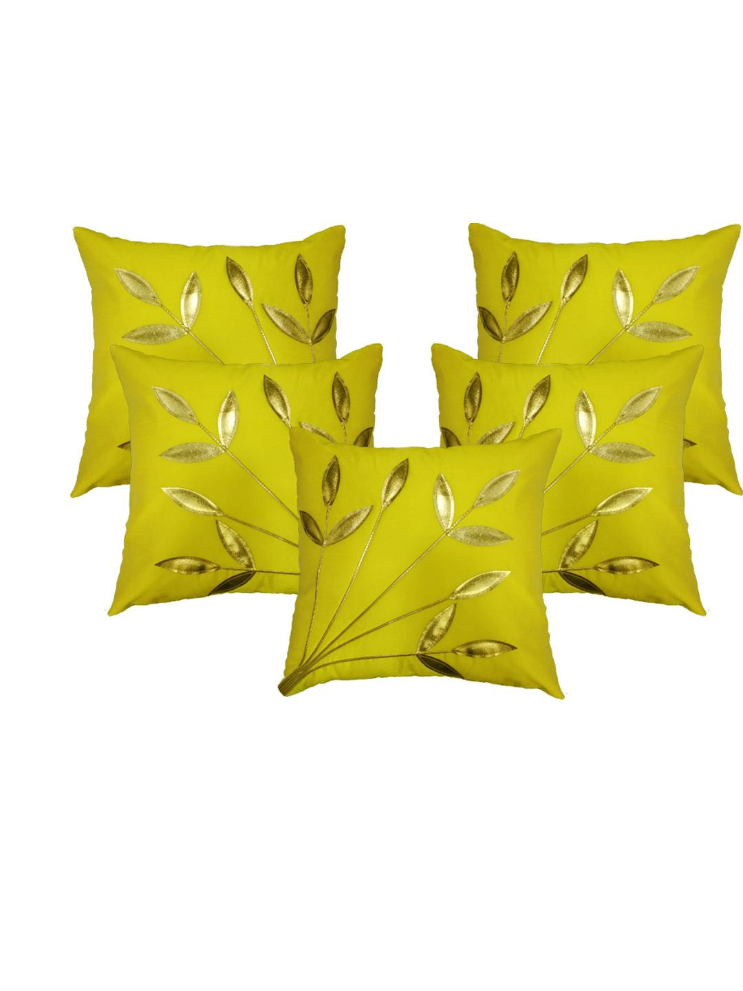 India Furnish Yellow Floral Silk Square Cushion Cover