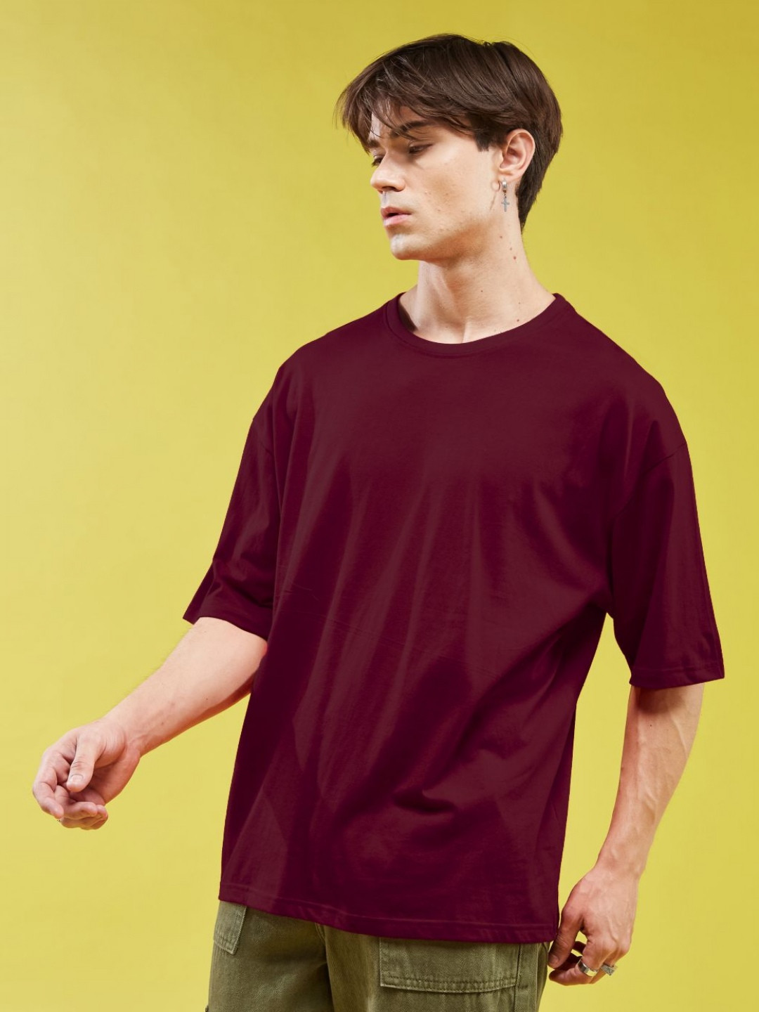 SMARTEES Men Solid Round Neck Cotton Oversized T-shirt