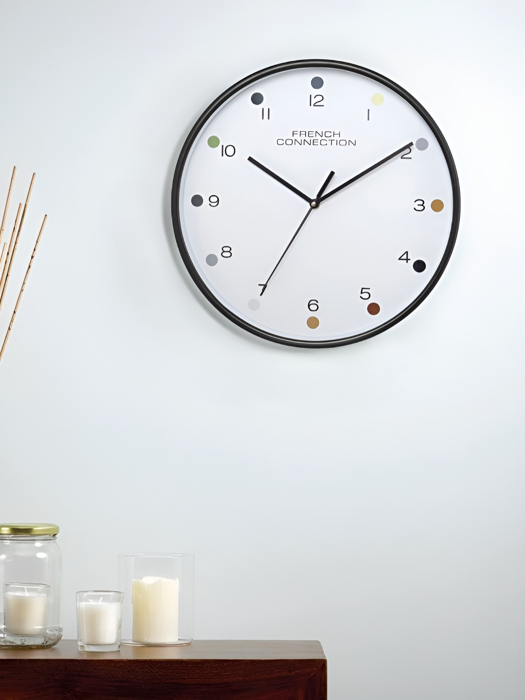 French Connection White & Black Printed Contemporary Wall Clock