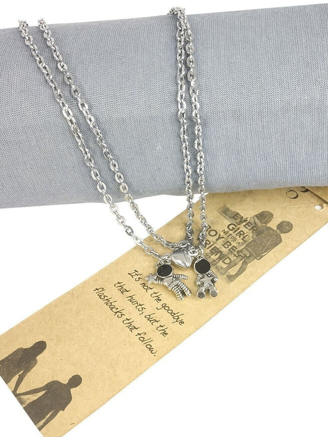 Ringzinnie Set Of 2 Silver Toned Couple Pendants & Bracelet Jewellery Set
