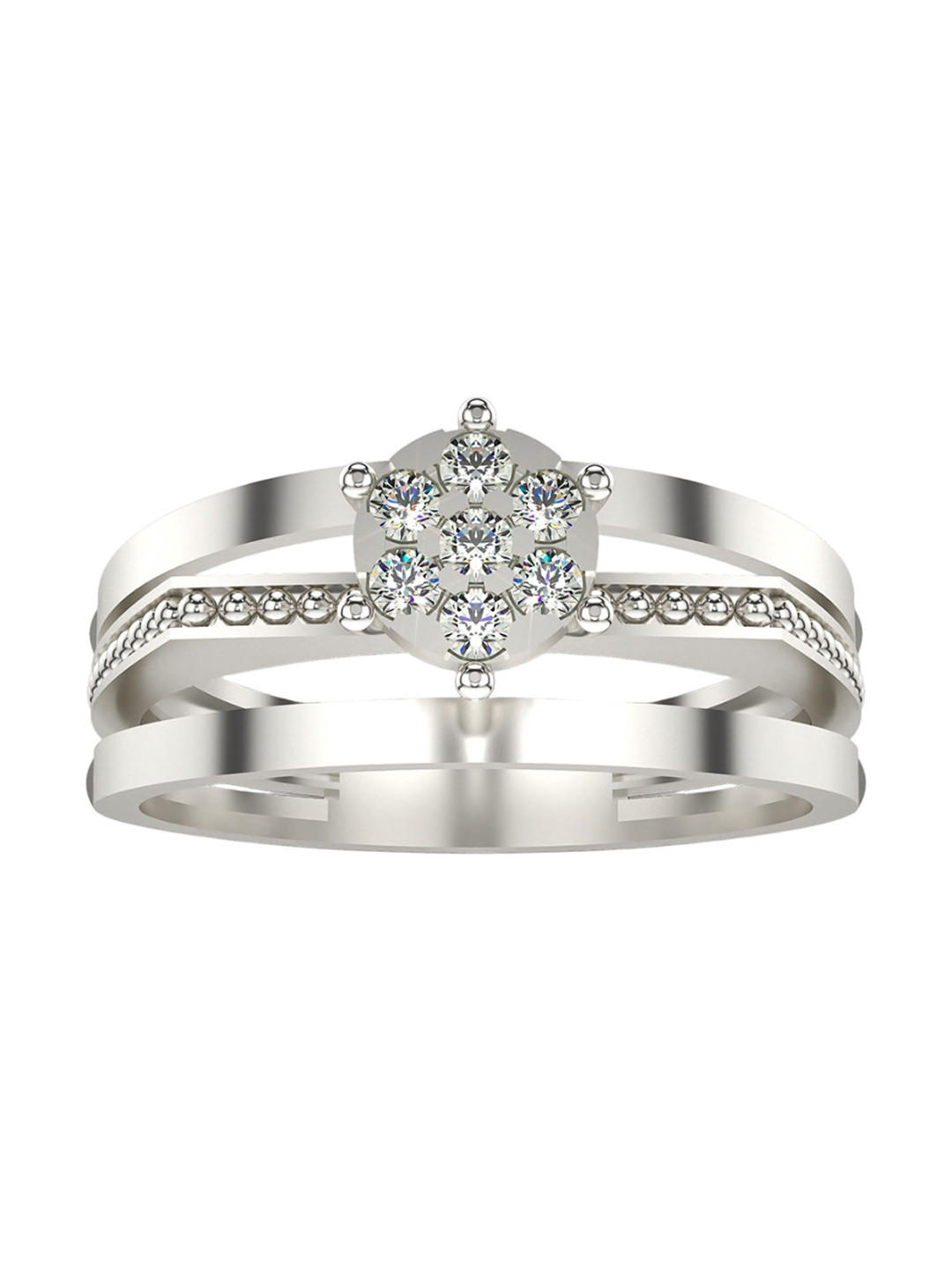 VALANOVA White Gold Plated Sterling Silver Certified 0.16 Ct Lab Grown Diamond Ring