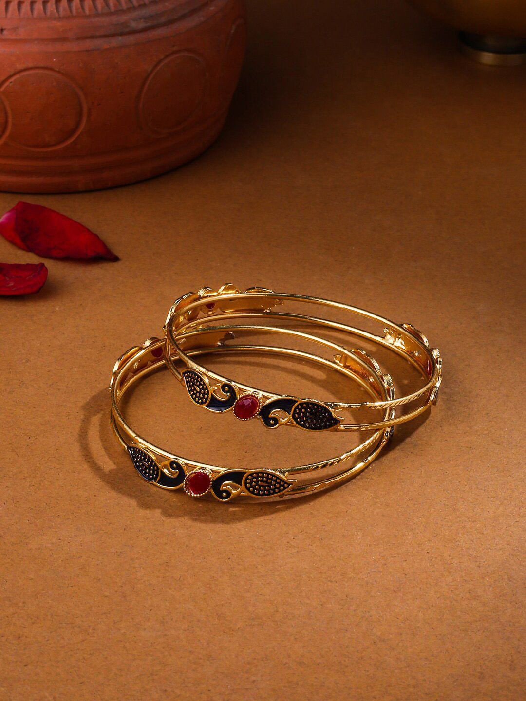Anouk Women Set of 2 Gold-Plated Traditional Daily Use Peacock Design Bangles