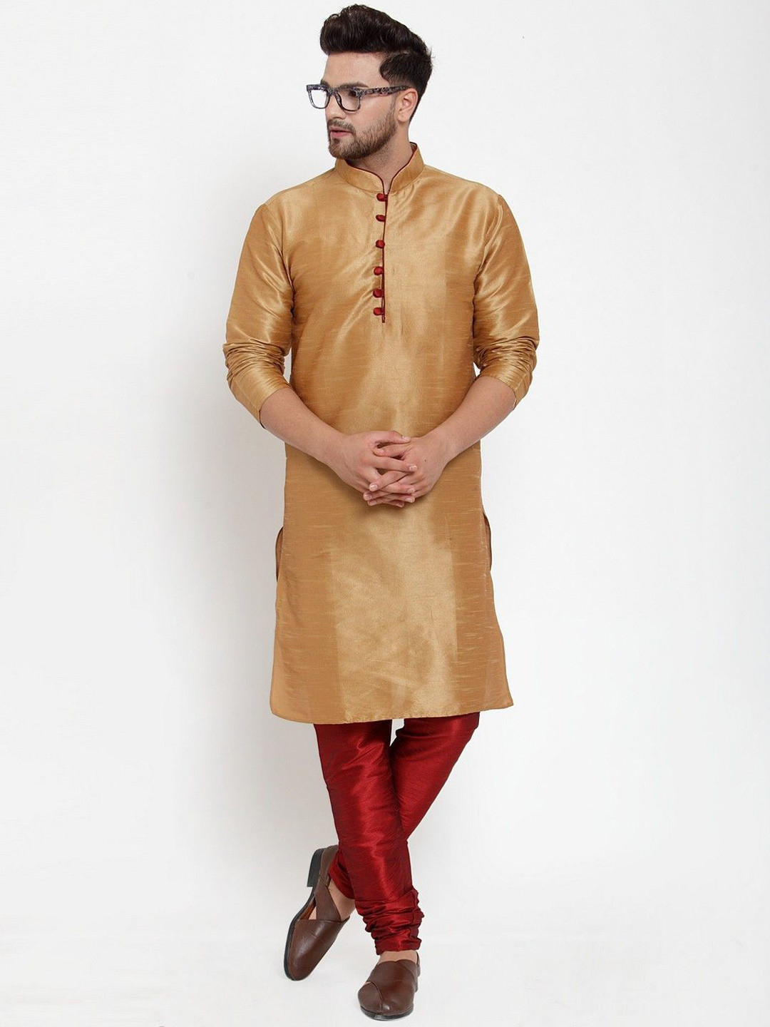 B BEN Mandarin Collar Pure Silk Kurta With Pyjama