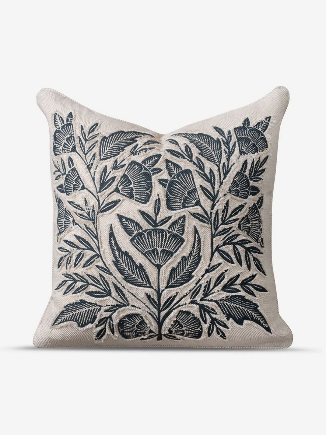 Amaara Home Navy Blue & Off White Floral Cotton Square Cushion Cover