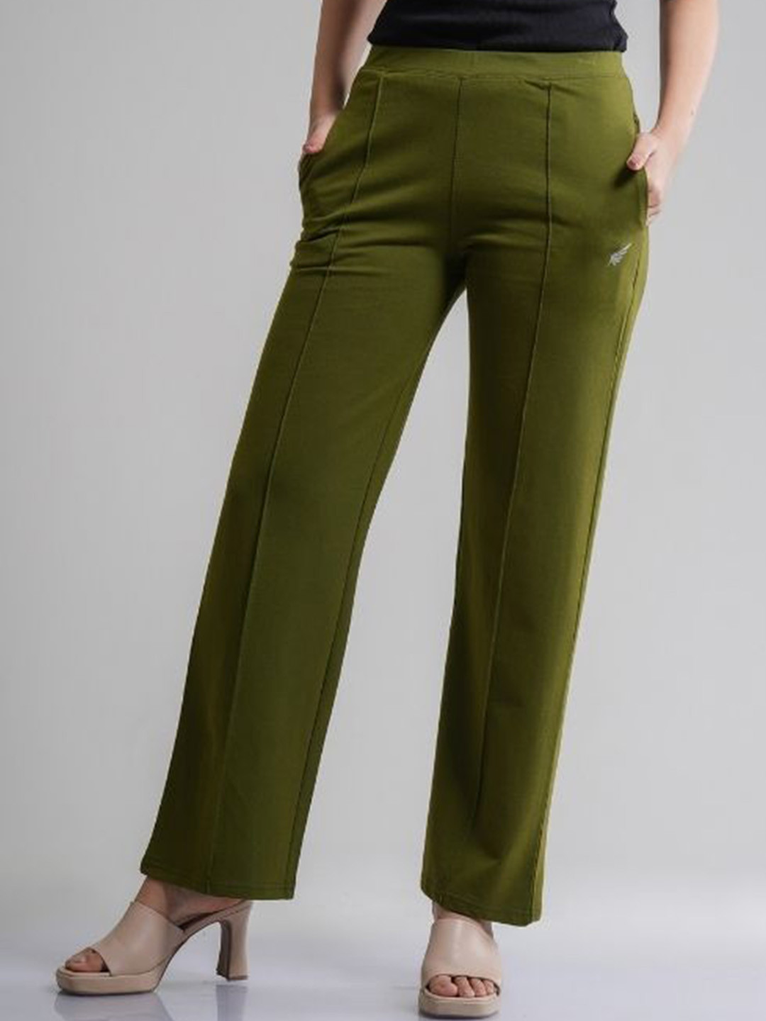 FLURR Women Tailored Flared Mid-Rise Easy Wash Pleated Cotton Pintuck Trousers