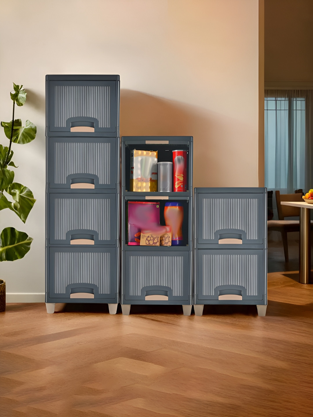 RUBOXA Grey & Beige 9 Units Multipurpose Folding Cabinet Storage Organisers