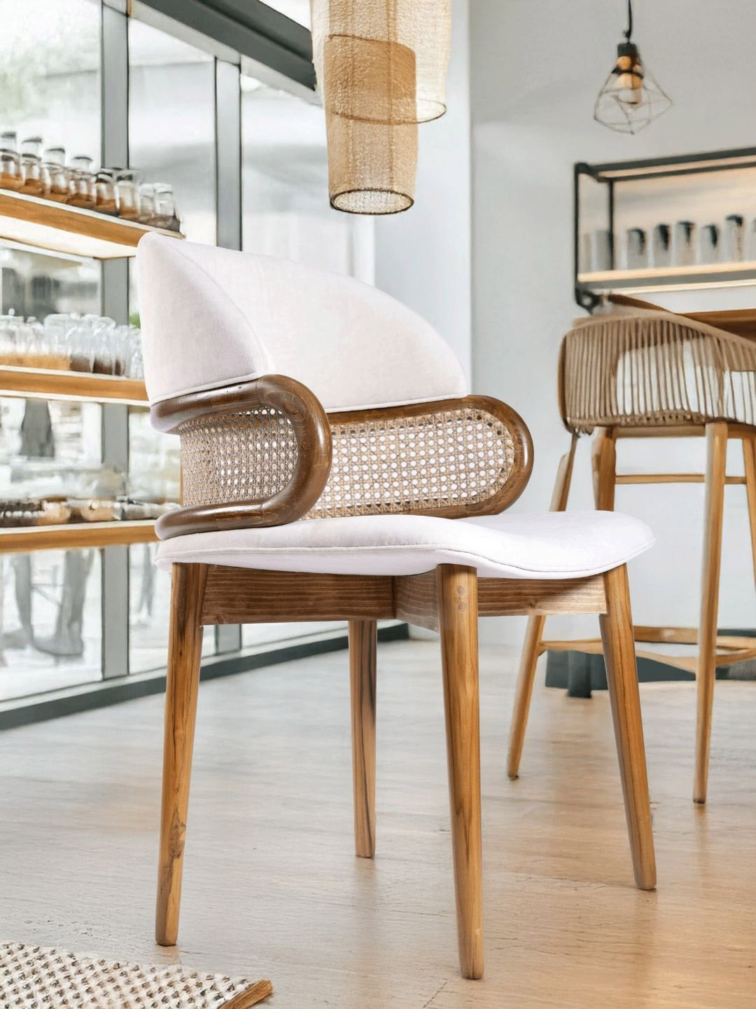 Sujan Carnival Funiture Unisex Brown & White Wooden Living Room Chair