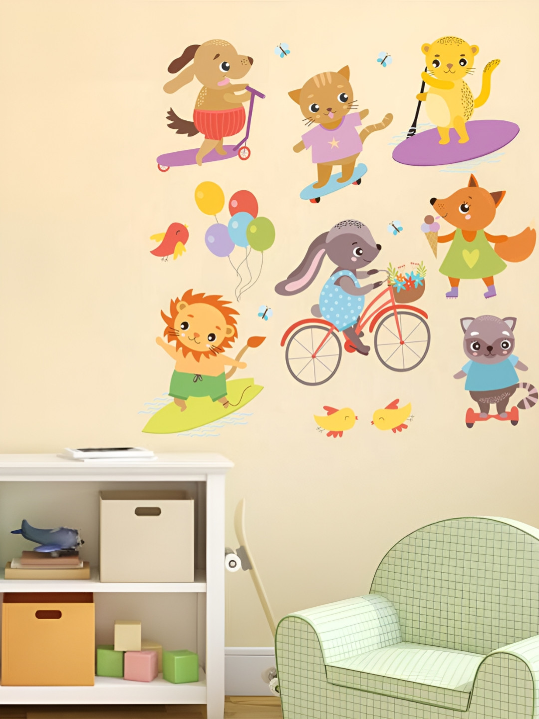 LANSTICK Yellow & Green Splash-Proof Eco-Friendly Cartoon Wallpaper