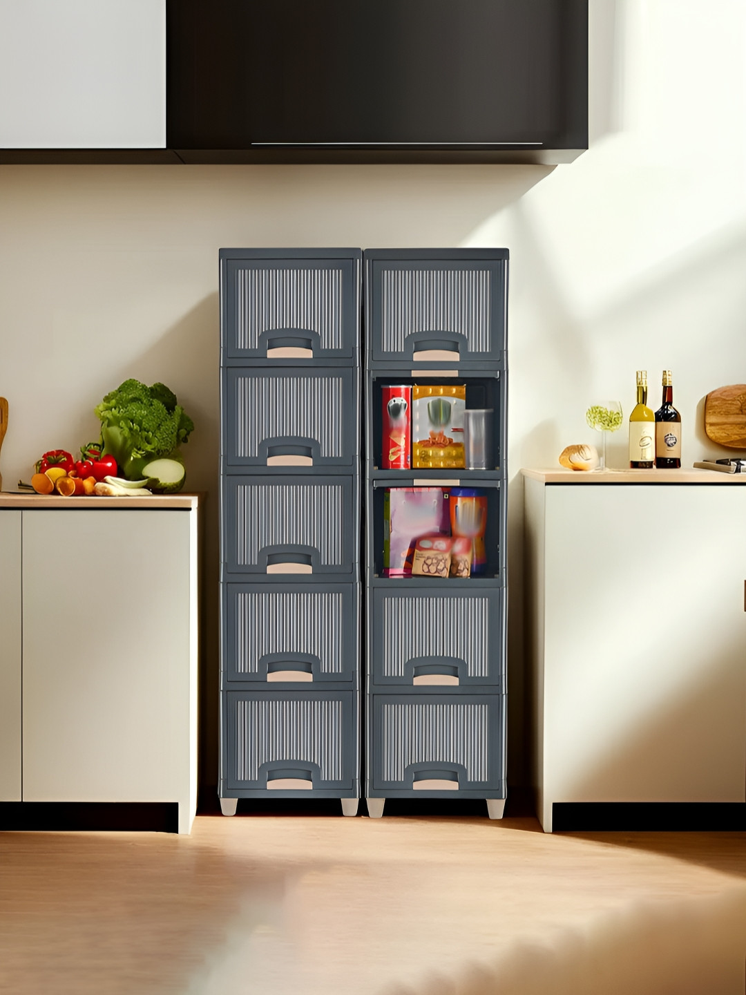 RUBOXA Grey & Beige 10 Units Multipurpose Folding Cabinet Storage Organiser