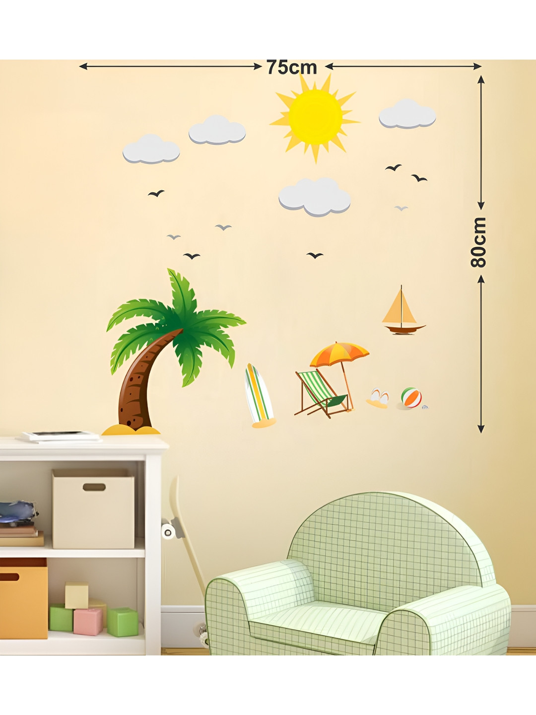LANSTICK Yellow & Green Splash-Proof Eco-Friendly Tree With Beach Mood Wallpaper