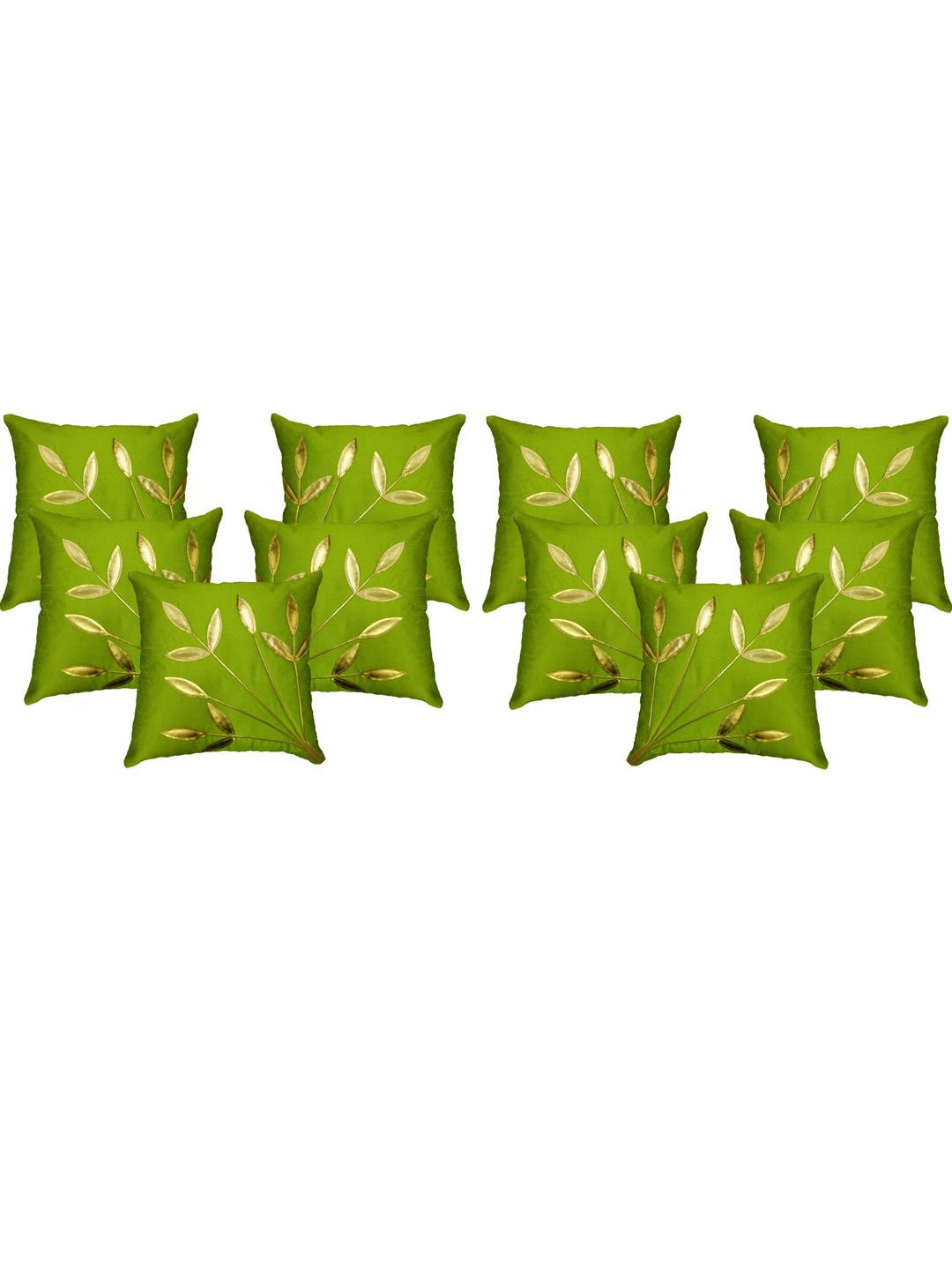 India Furnish Green Floral Silk Square Cushion Cover