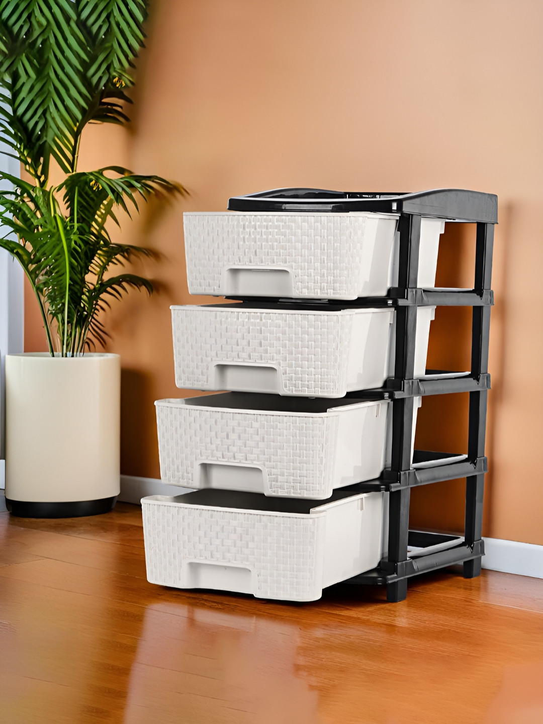 RUBOXA Black Plastic 4-Layer Durable & Modular Kitchen & Toy Organizer Storage Rack